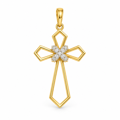 Diamond Cluster Gold Cross Pendant