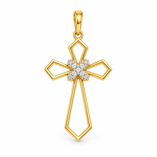 Diamond Cluster Gold Cross Pendant