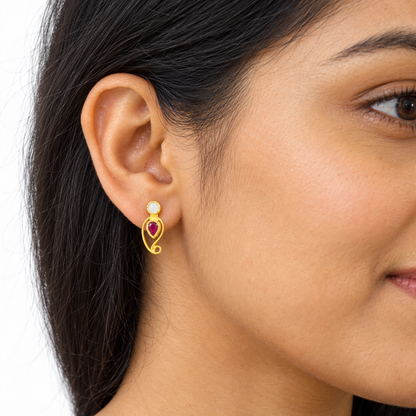 Magenta Golden Silver Earrings