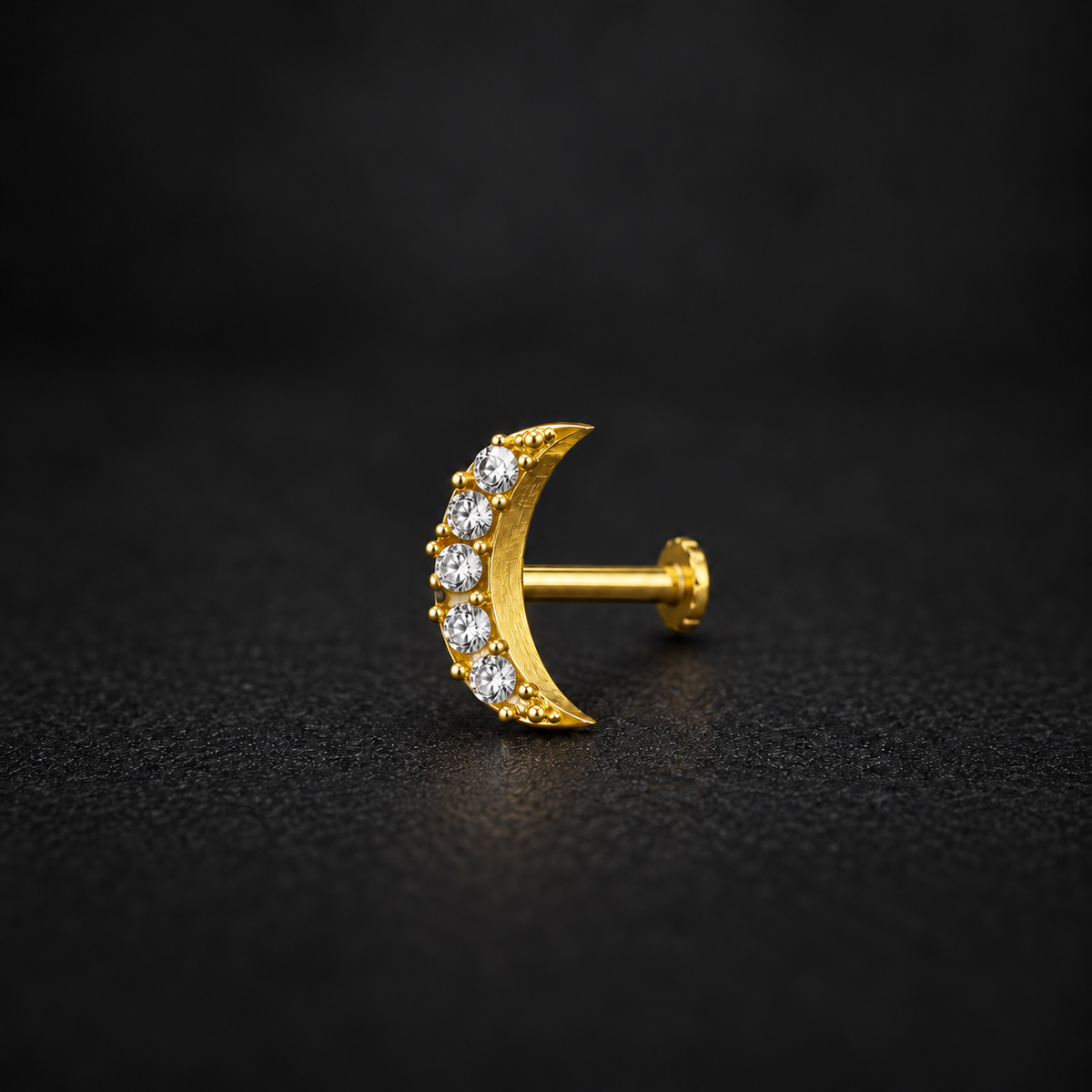 Golden Silver Crescent Moon Stone Nose Pin