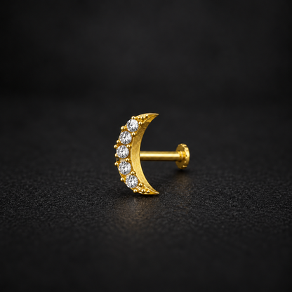 Golden Silver Crescent Moon Stone Nose Pin