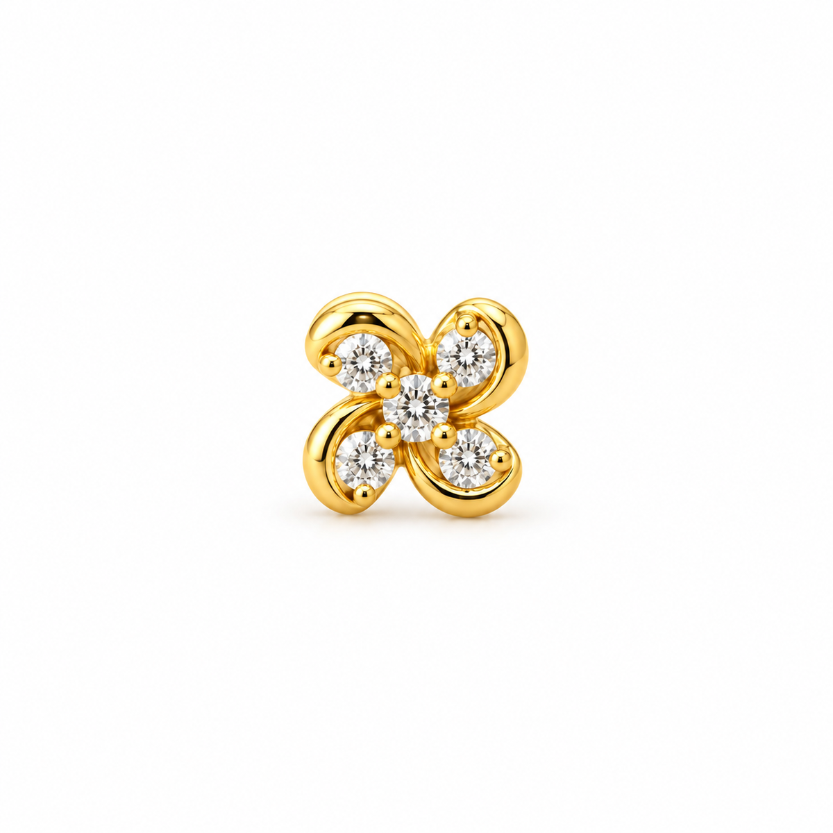 Golden Four-Petal Diamond Nose Stud
