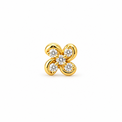 Golden Four-Petal Diamond Nose Stud