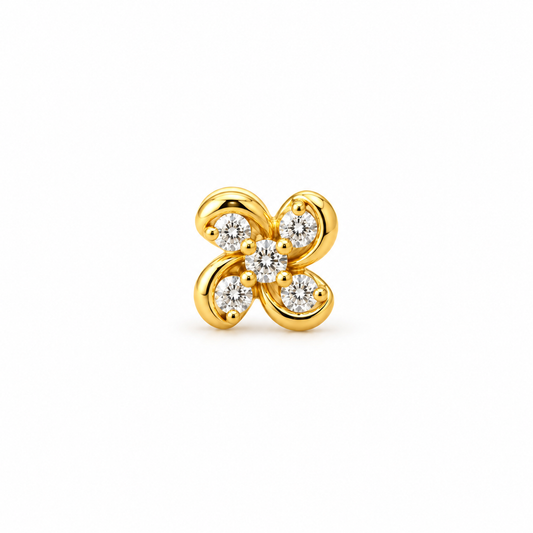 Golden Four-Petal Diamond Nose Stud