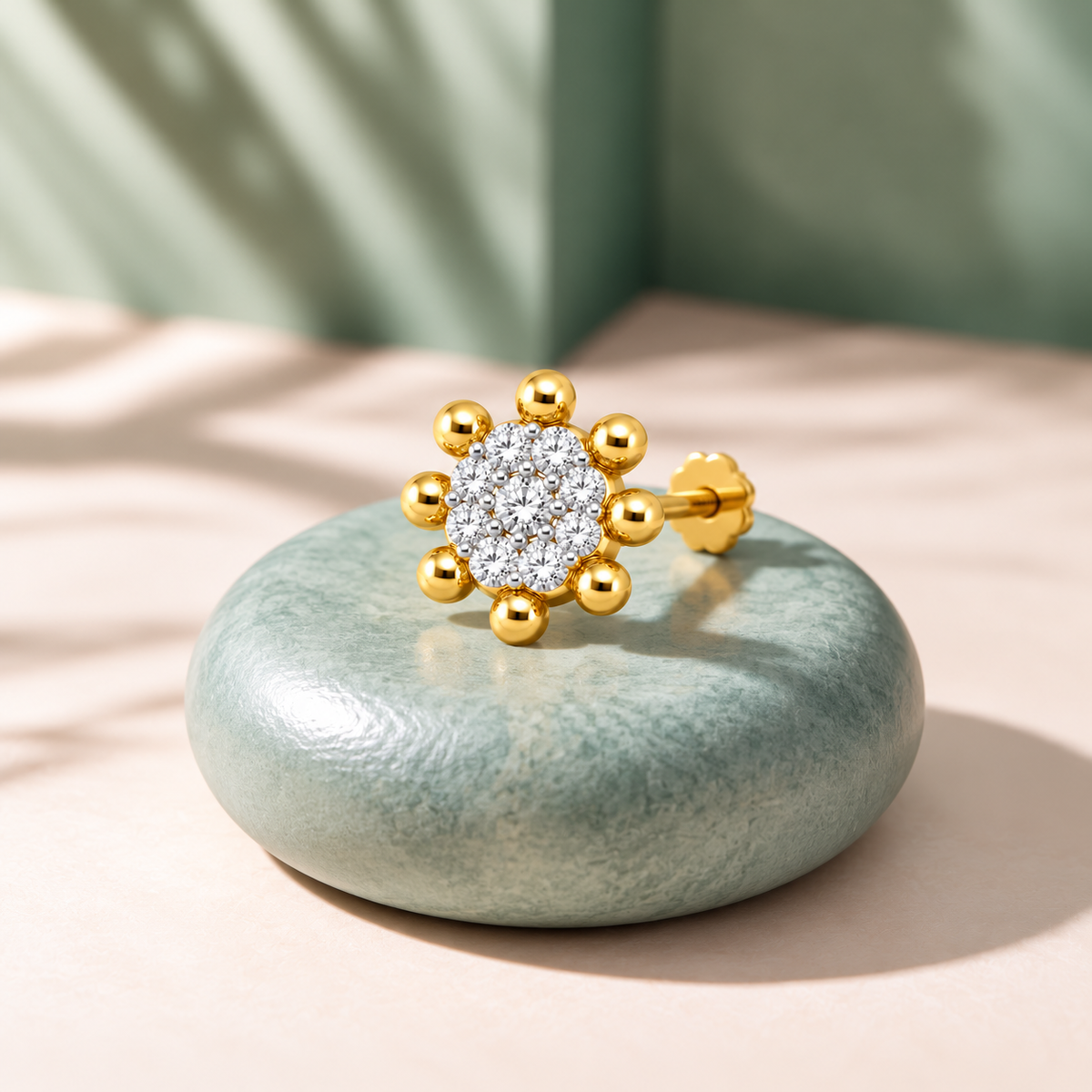 Sparkling Gold Beaded Floral Nosepin