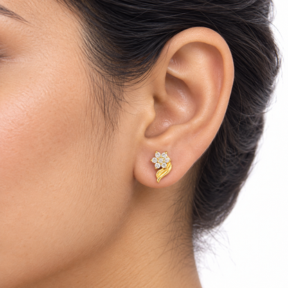 9K Gold Floral Leaf Studs