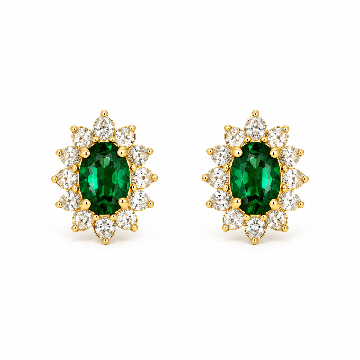 9K Gold Green Oval Halo Studs