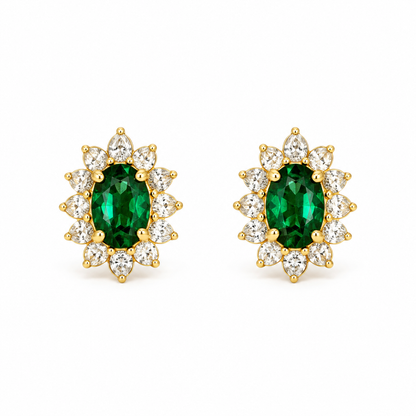 9K Gold Green Oval Halo Studs