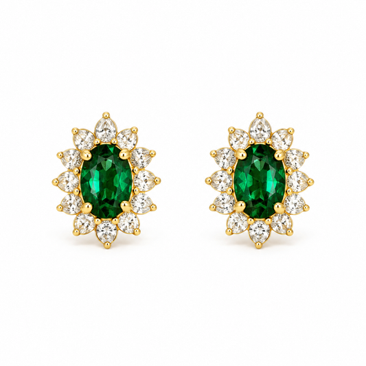 9K Gold Green Oval Halo Studs
