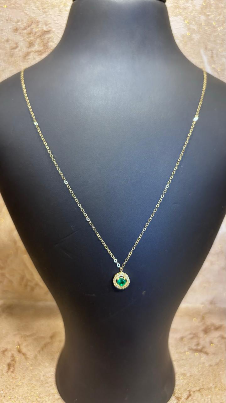 18ct NeckChain with Green Stone Pendant - NCK130