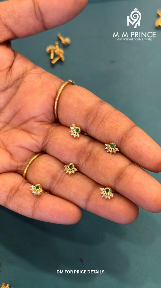 Gold Plated Silver Nosepin – Green Petal Charm