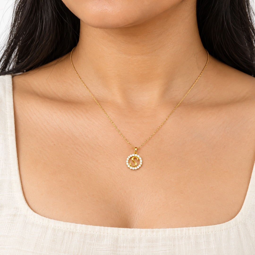 9K Gold Initial S Halo Pendant