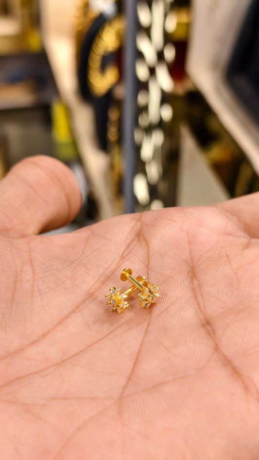 Elegant 18K Gold Plated Floral Stud Earrings with CZ Stones