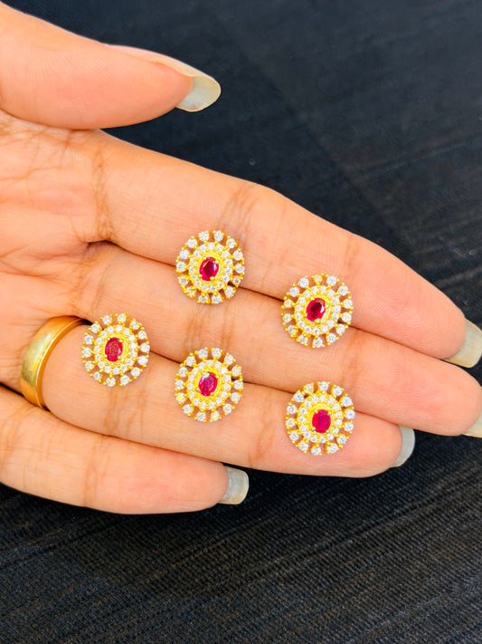 Ruby Halo Gold-Plated 92.5 Sterling Silver Nose Pin