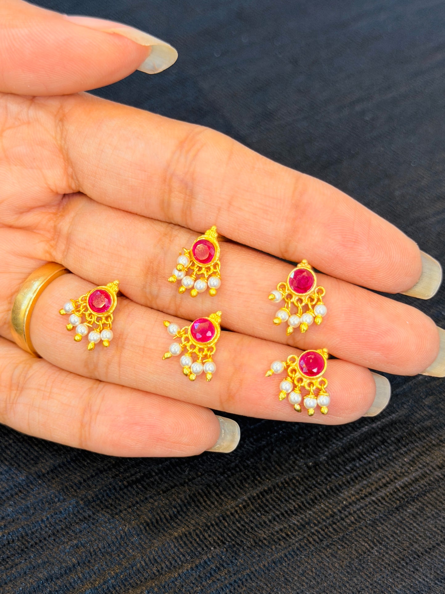 Ruby Pearl Gold-Plated 92.5 Sterling Silver Nose Pin
