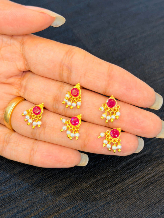 Ruby Pearl Gold-Plated 92.5 Sterling Silver Nose Pin