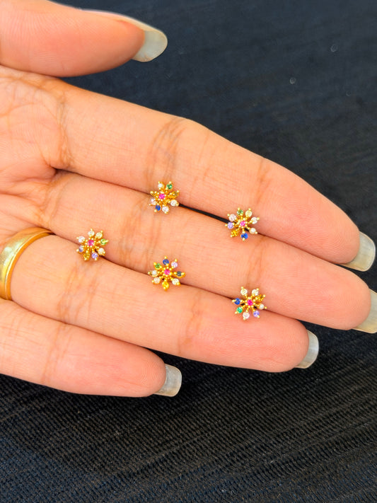 Gold Plated 92.5 Sterling Silver Multicolor Floral Nose Pin