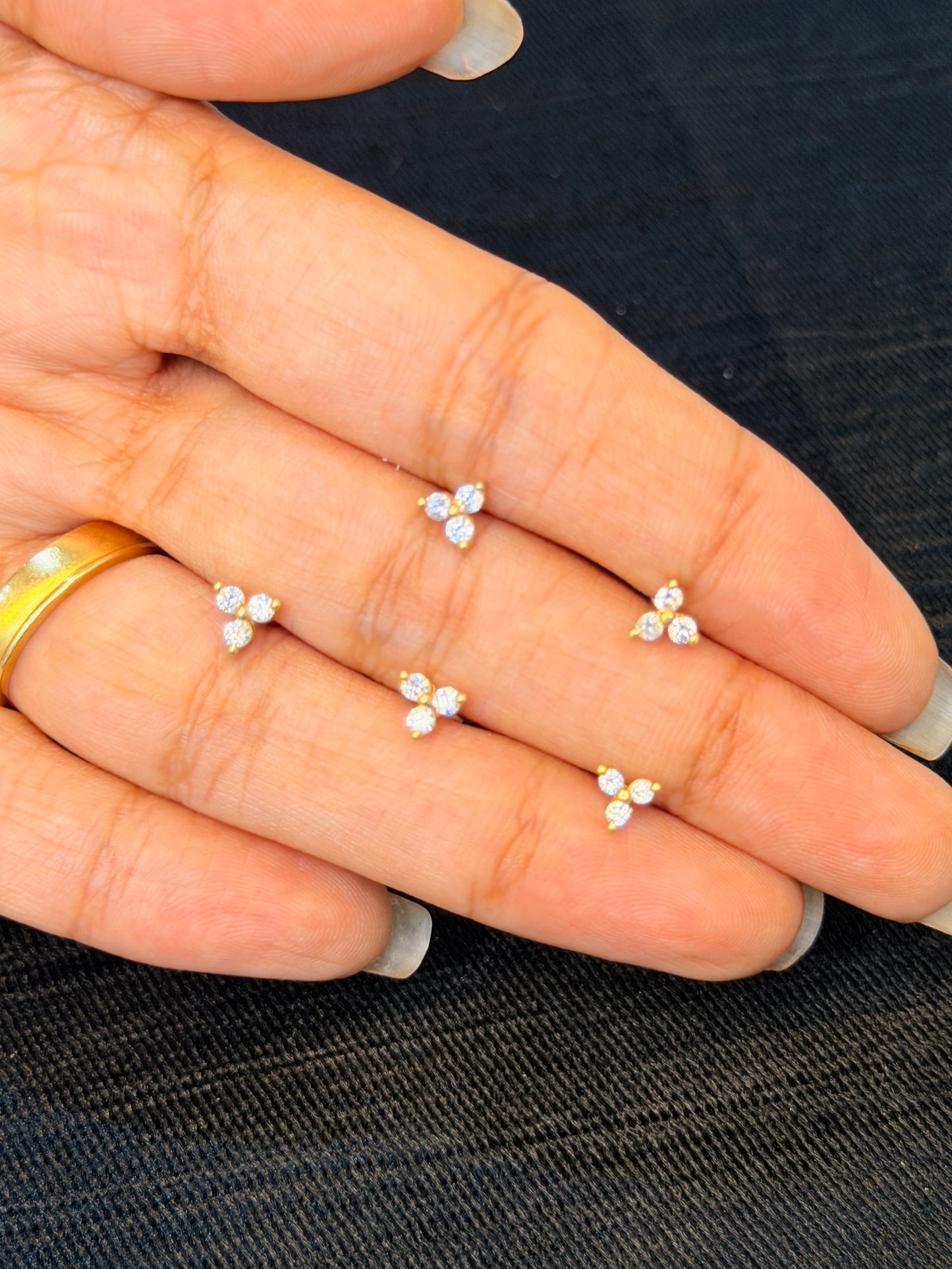 Gold Plated 92.5 Sterling Silver Triple CZ Floral Nose Pin