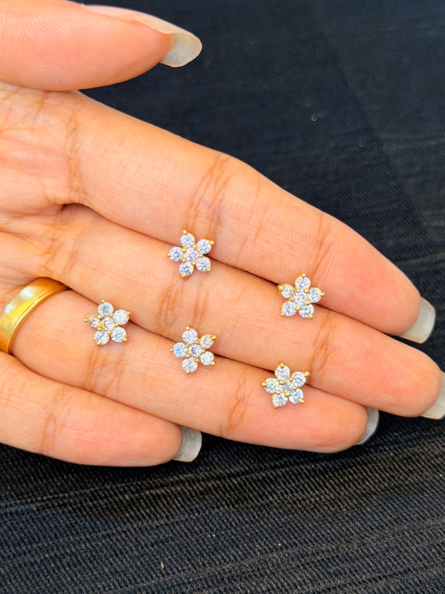 Gold Plated 92.5 Sterling Silver Floral CZ Nose Pin