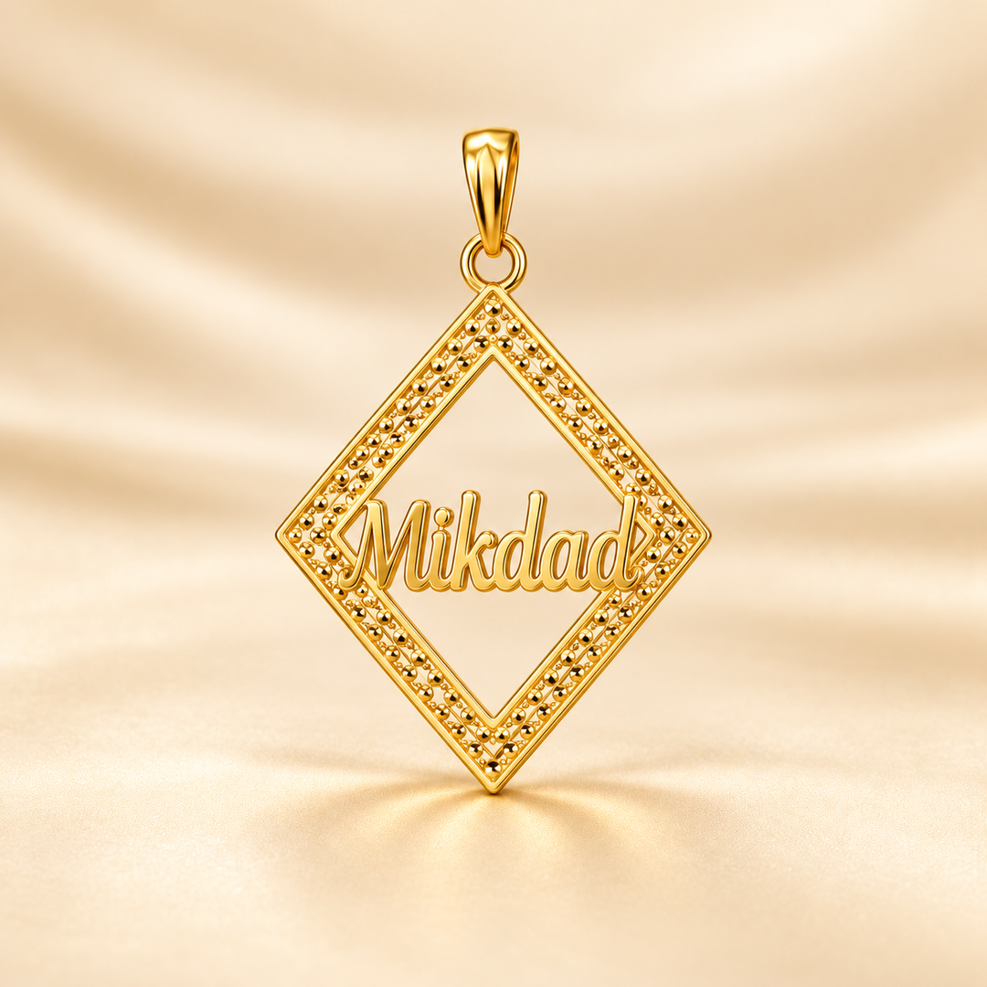 22K Gold Diamond-Shape Name Pendant