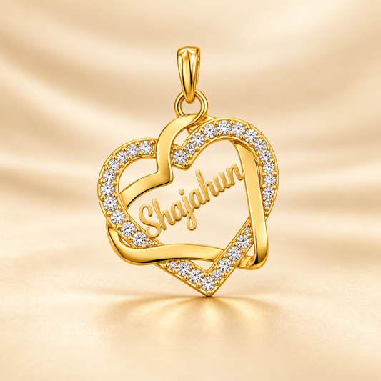 22K Gold Stone Heart Overlay Name Pendant