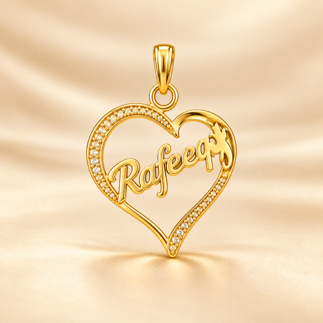 22K Gold Stone-Lined Heart Name Pendant