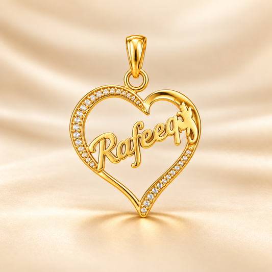 22K Gold Half Stone-Set Heart Name Pendant