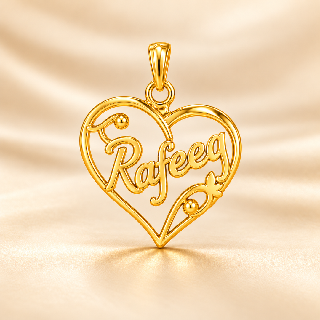 22K Gold Flourish Heart Name Pendant