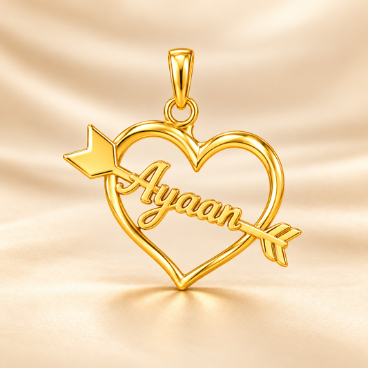 22K Gold Arrow Heart Name Pendant