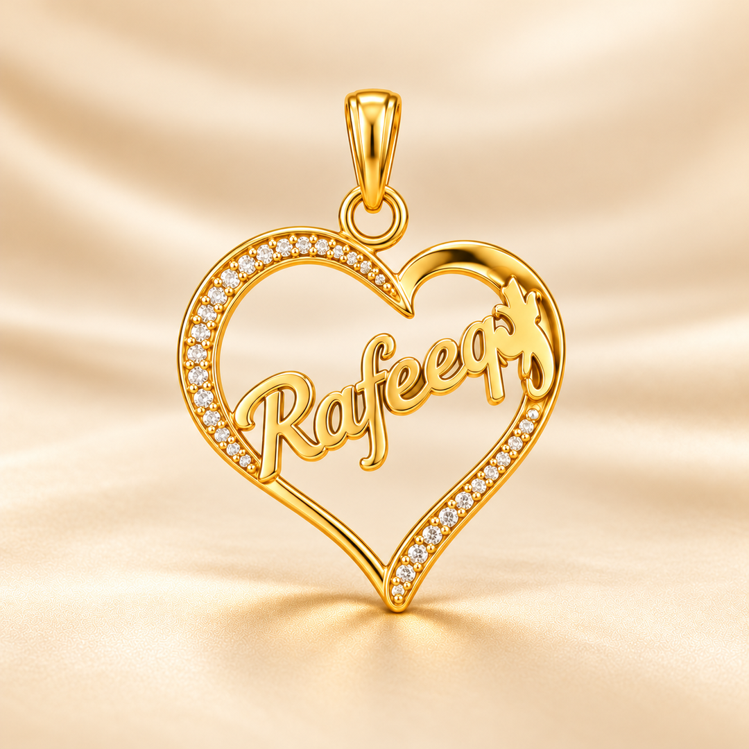 22K Gold Stone Border Heart Name Pendant with Star