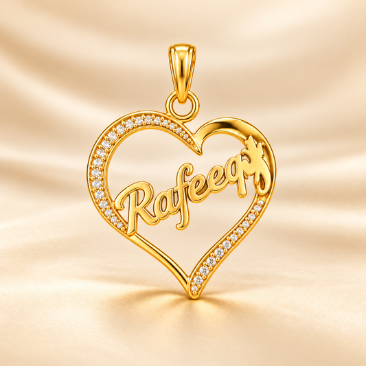 22K Gold Stone Border Heart Name Pendant with Star
