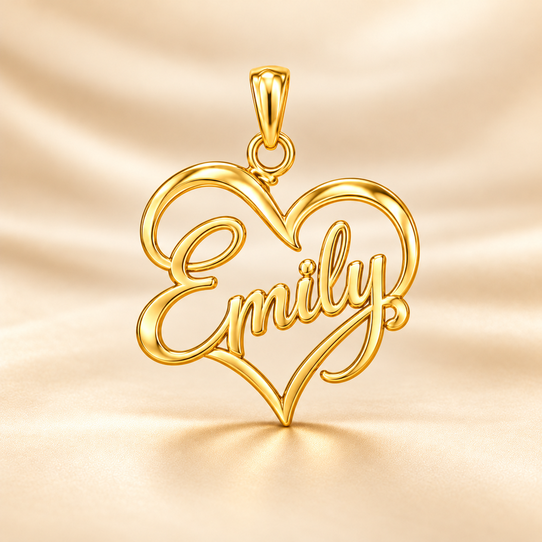 22K Gold Heart-Shaped Name Pendant