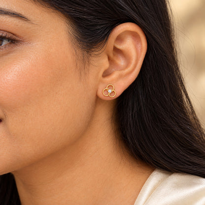 Gold Triple Circle Diamond Stud Earrings