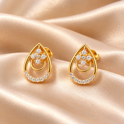 Gold Teardrop Floral Diamond Stud Earrings
