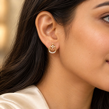 Gold Teardrop Floral Diamond Stud Earrings