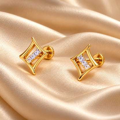 Gold Geometric Diamond Bar Stud Earrings