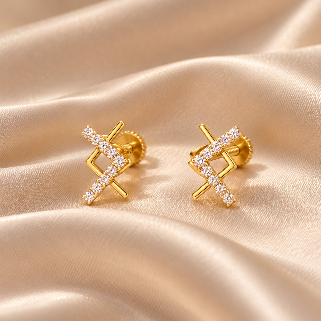 Gold Chevron Diamond Stud Earrings