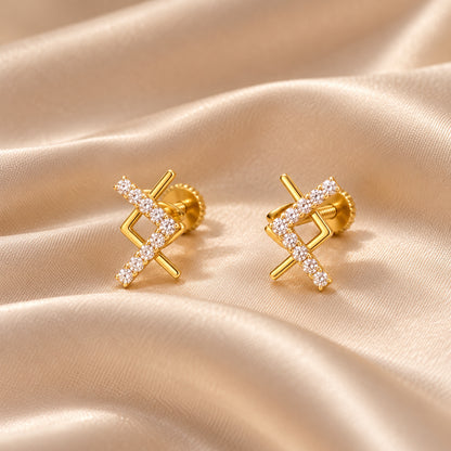Gold Chevron Diamond Stud Earrings