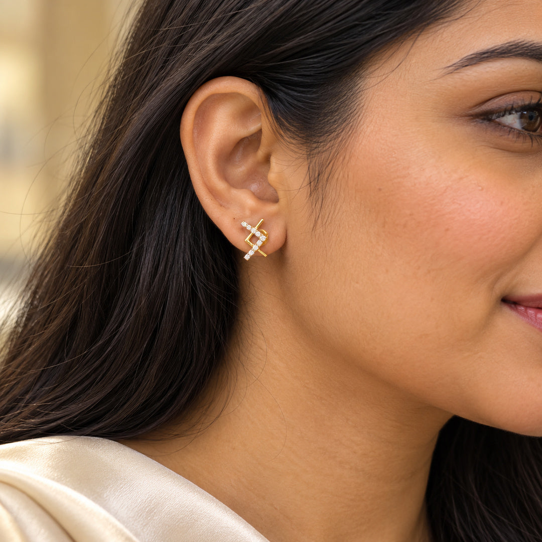 Gold Chevron Diamond Stud Earrings
