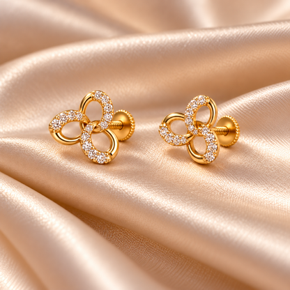 Gold Interlocking Triple Loop Diamond Stud Earrings