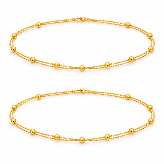 18K Double Layer Ball Anklet 1.620 Gram