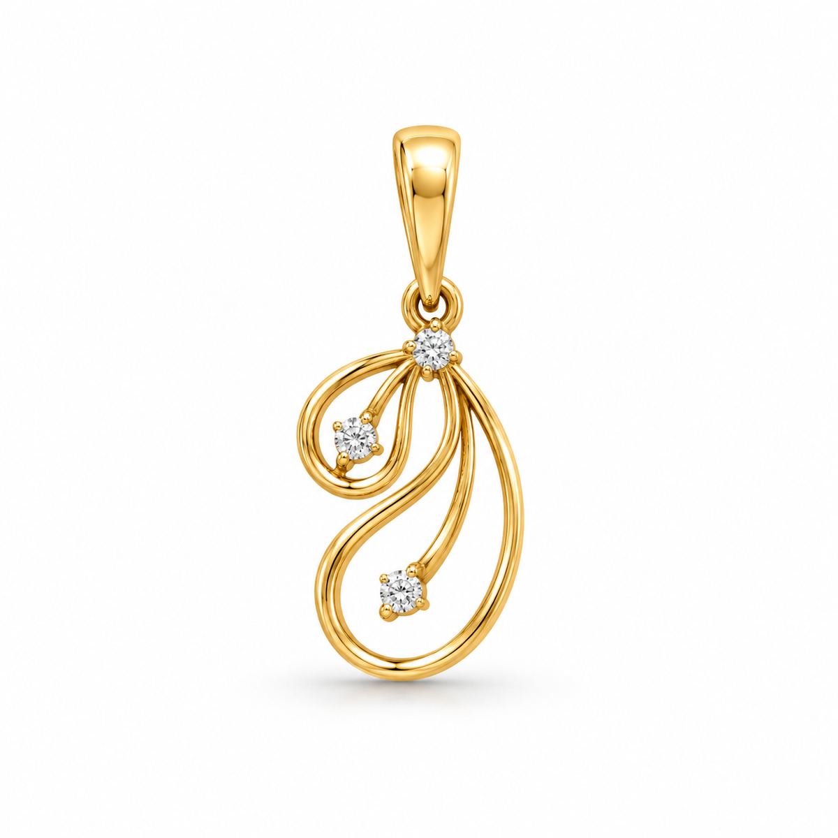 Swirl Three Diamond Gold Pendant