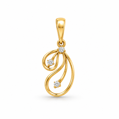 Swirl Three Diamond Gold Pendant
