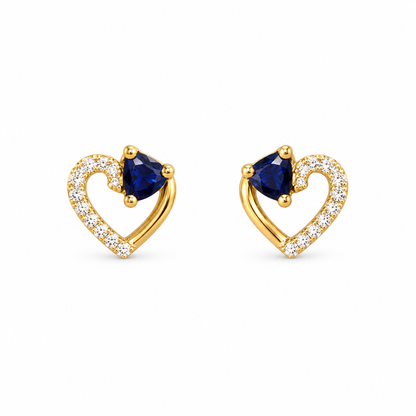 9K Gold Blue Heart Studs