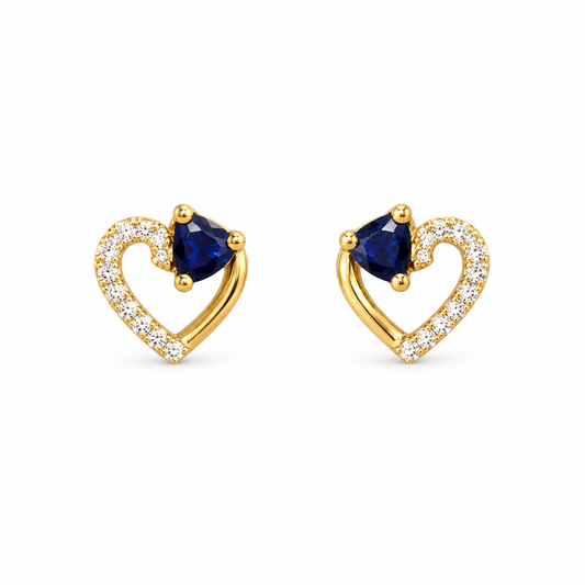 9K Gold Blue Heart Studs