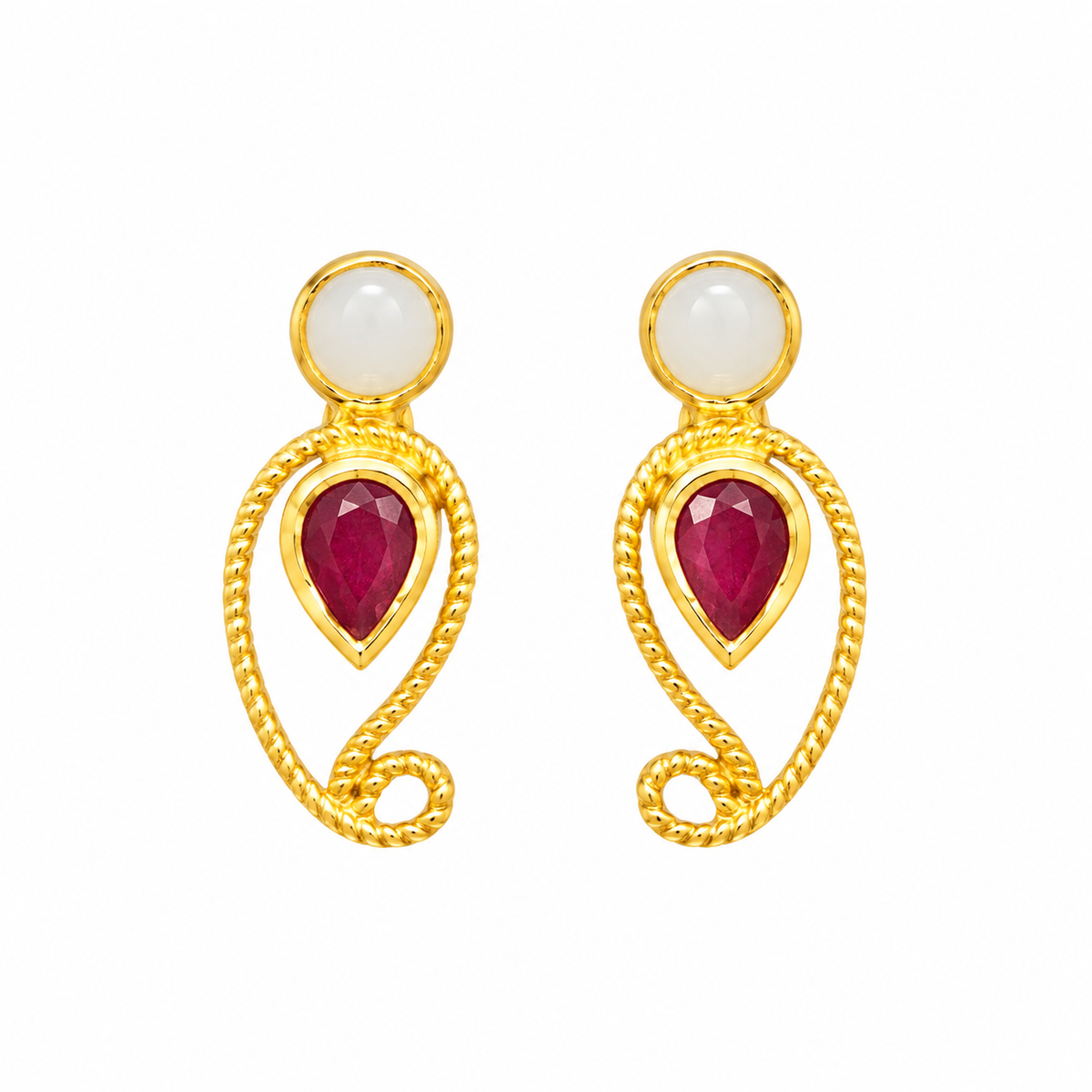 Magenta Golden Silver Earrings