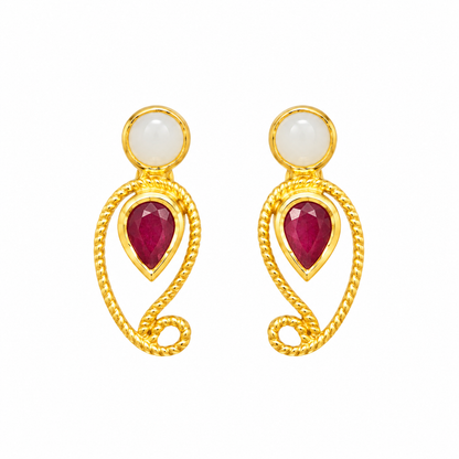 Magenta Golden Silver Earrings