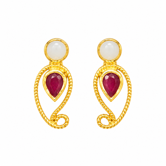 Magenta Golden Silver Earrings