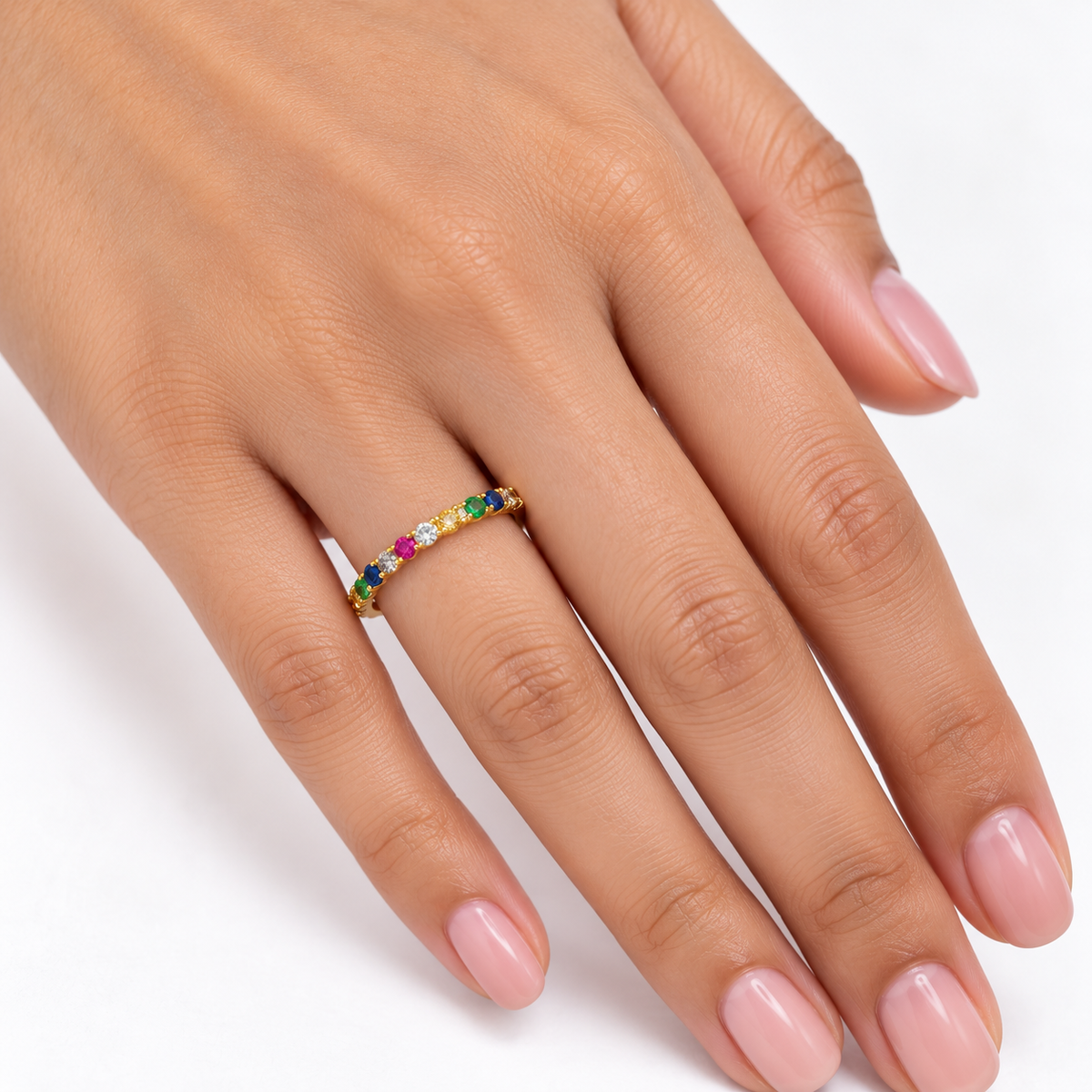 18K Gold Multicolor Stone Band Ring