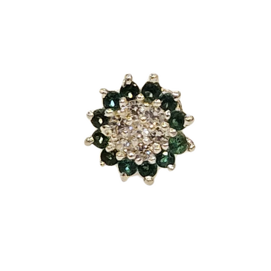Emerald Bloom Silver Flower Nosepin